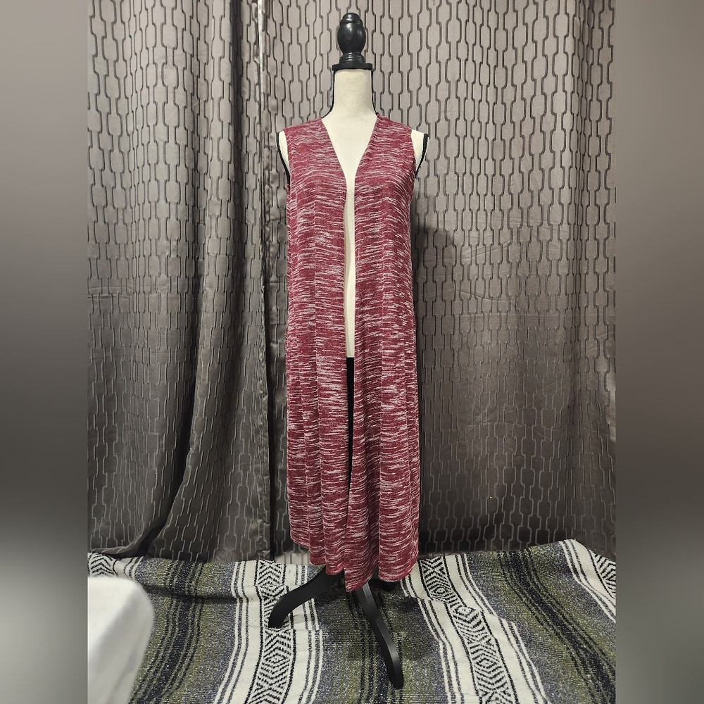 LuLaRoe Red and White Sleeveless Duster Cardigan